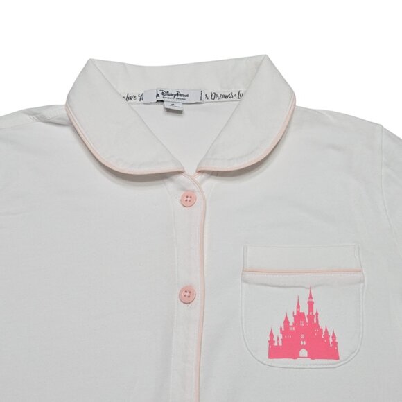 Disney Parks Pajama Top Womens Small White Pink Castle Stretch Sleepwear Shirt - Picture 7 of 13